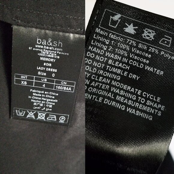 Ba&sh Memory Noir Lady Midi Dress Silk Blend Wrap Chiffon Party Romantic XS $395 - Picture 7 of 16